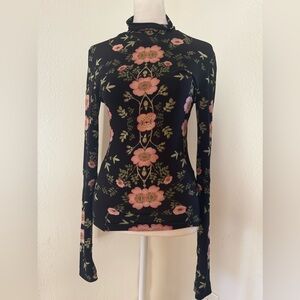Preen by Thornton Bregazzi Floral Black Long Sleeve Top - Small